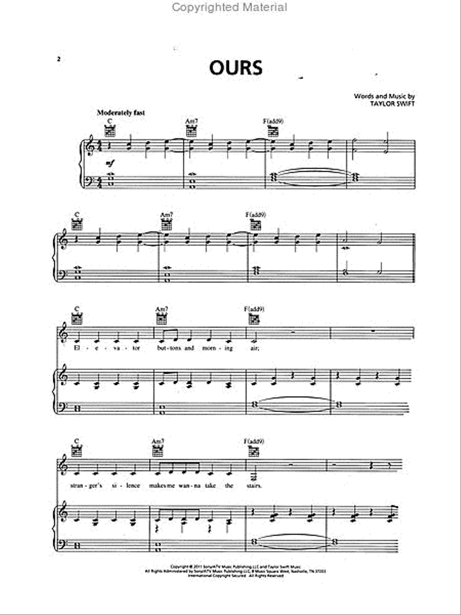 Ours Ours Piano, Vocal, Guitar scores gallery preview page 2