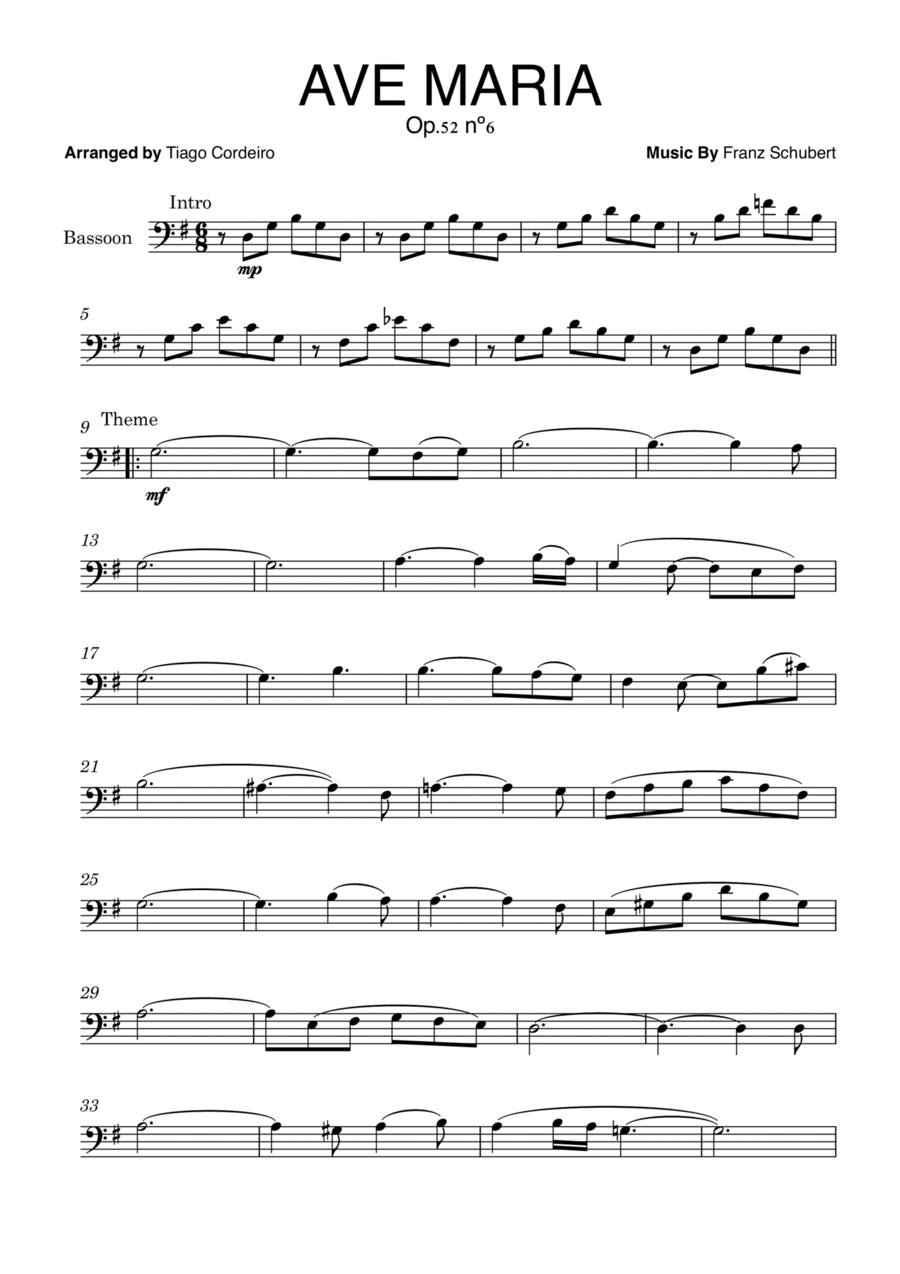 Ave Maria Op.52 nº6 Bassoon Solo scores gallery preview page 1
