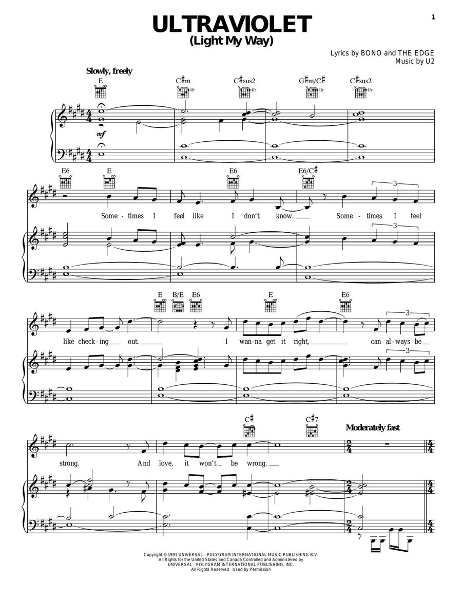 Ultraviolet (Light My Way) Piano, Vocal, Guitar scores gallery preview page 1