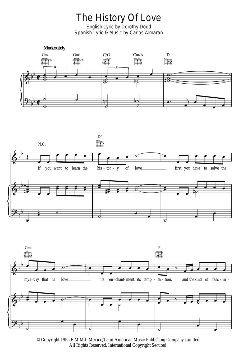 History Of Love (Historia De Un Amor) Piano, Vocal scores gallery preview page 1