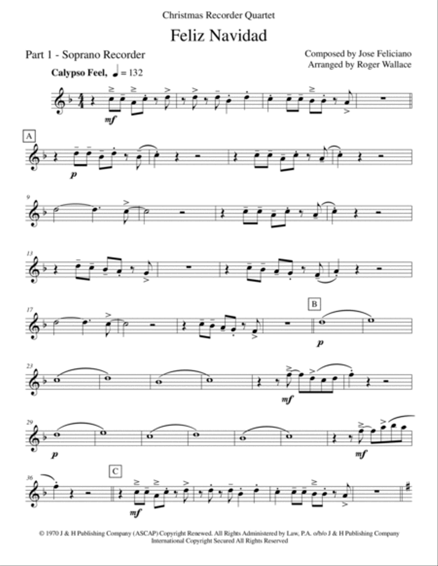 Feliz Navidad Soprano Recorder scores gallery preview page 6
