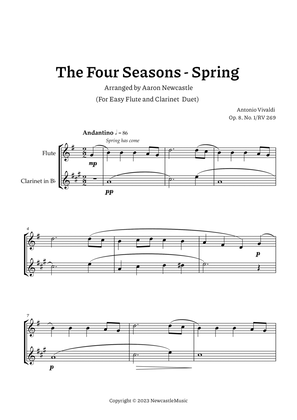Book cover for Vivaldi, Spring (The Four Seasons) — For Easy Flute and Clarinet Duet. Score and Parts