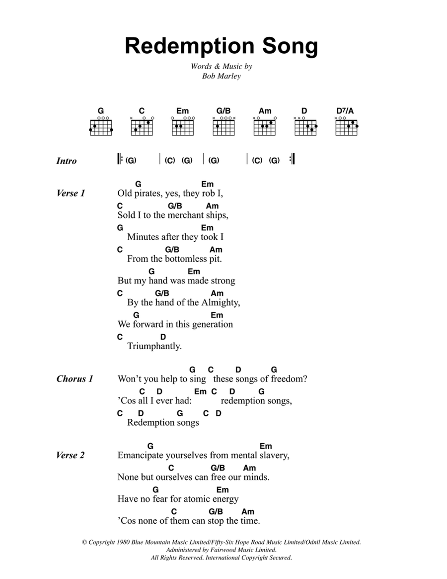 Redemption Song Guitar scores gallery preview page 1