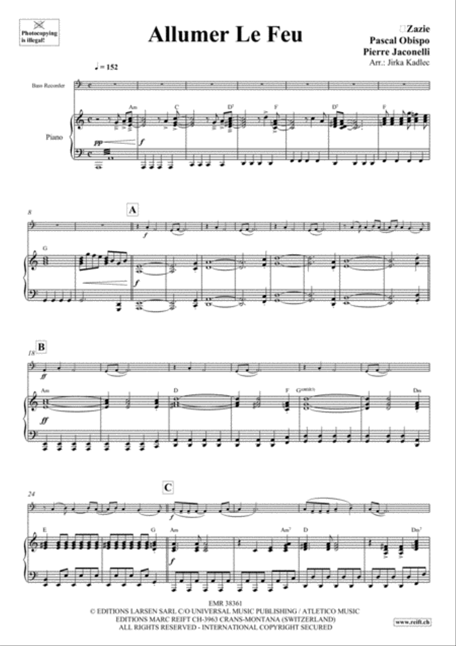 Allumer Le Feu Allumer Le Feu Bass Recorder scores gallery preview page 4