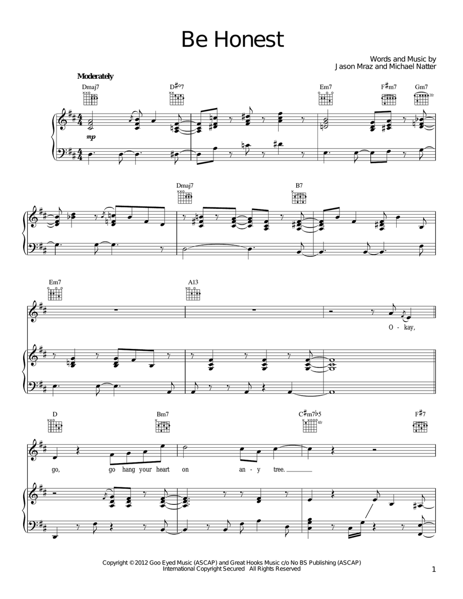 Be Honest Be Honest Piano, Vocal, Guitar scores gallery preview page 1