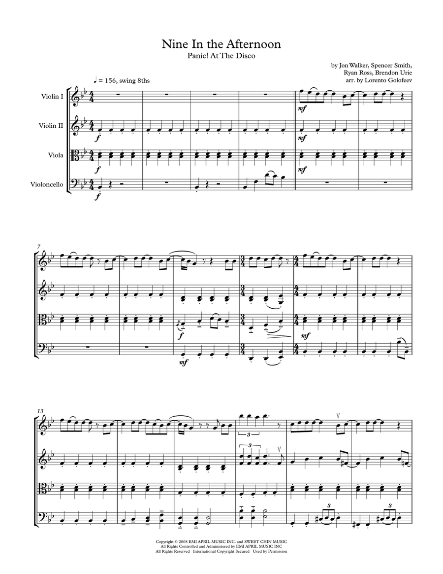 Nine In The Afternoon Nine In The Afternoon String Quartet scores gallery preview page 1