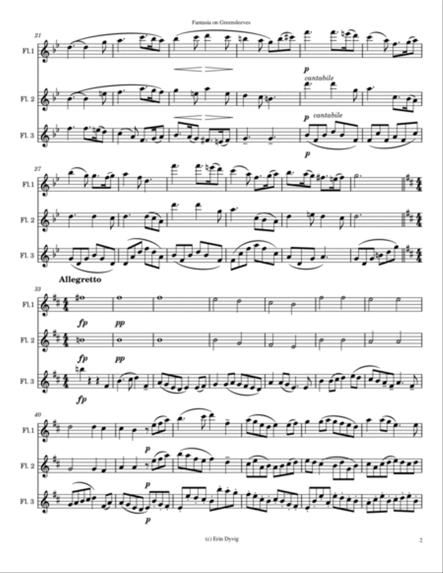 Fantasia on Greensleeves arranged for Flute Trio Flute Trio scores gallery preview page 2
