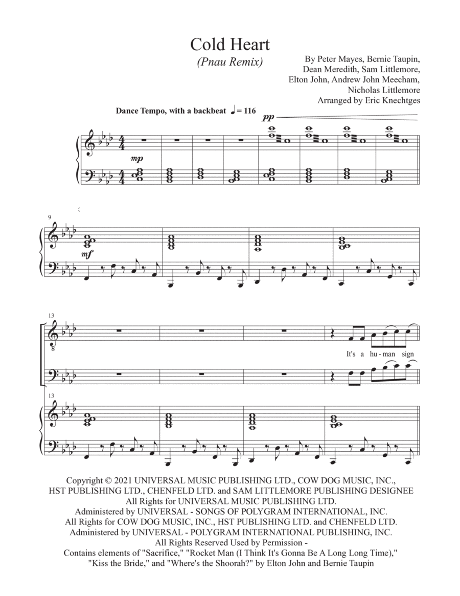Cold Heart (pnau Remix) TTBB scores gallery preview page 1
