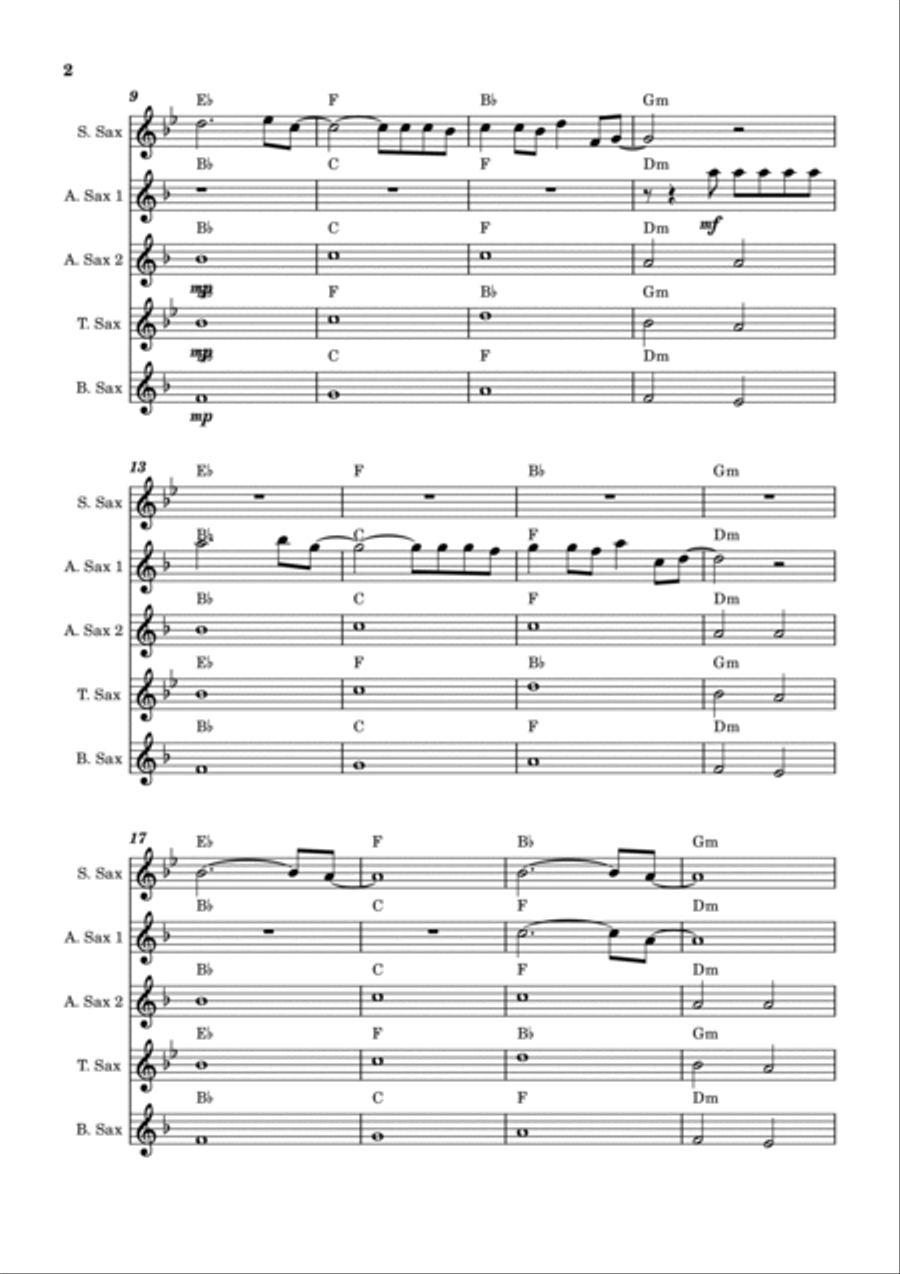 Viva La Vida Saxophone Quintet scores gallery preview page 2
