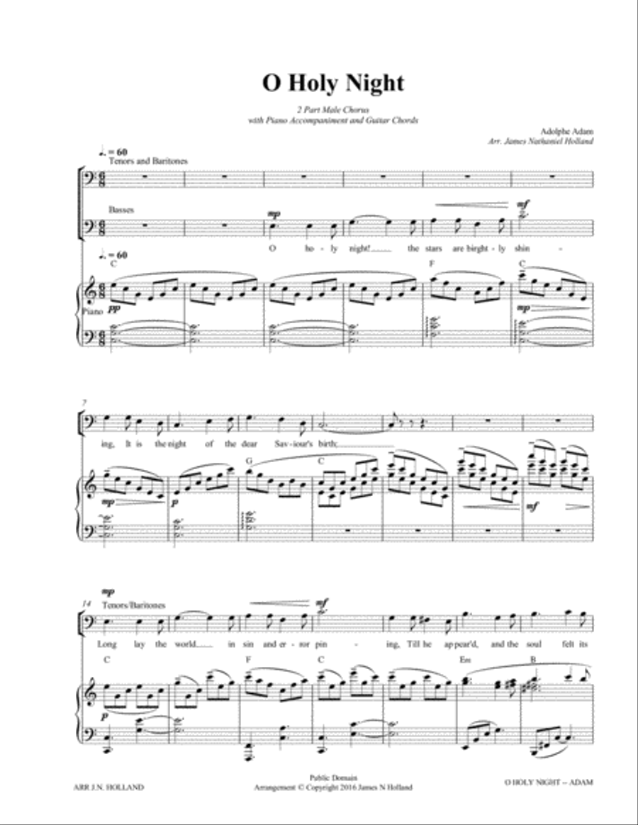O Holy Night (Cantique de Noel) Adolphe Adam for Two Part Male Chorus TTBB scores gallery preview page 3