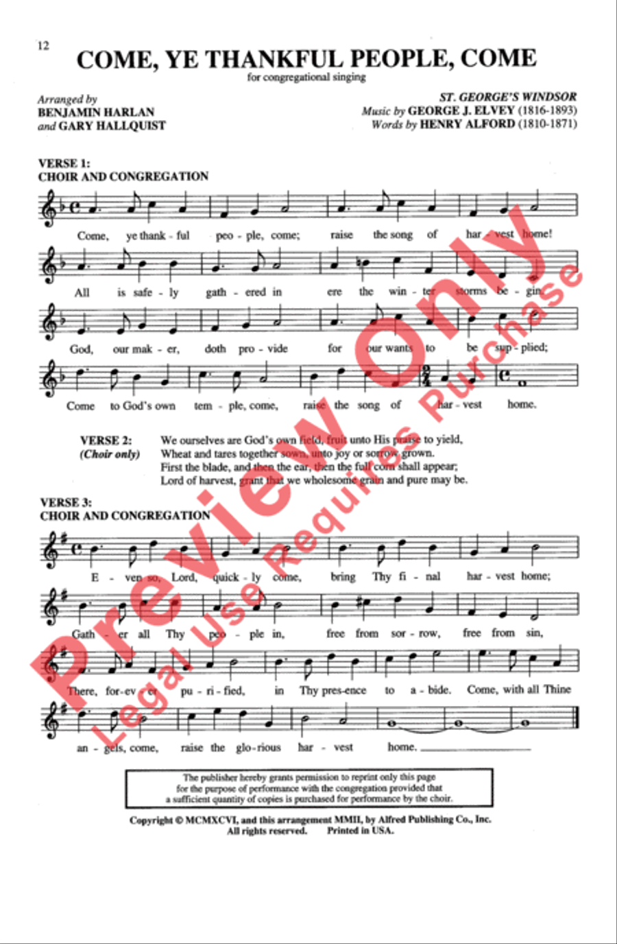 Come, Ye Thankful People, Come 3-Part scores gallery preview page 12