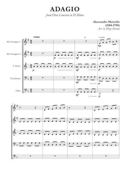 Marcello's Adagio for Brass Quintet image number null