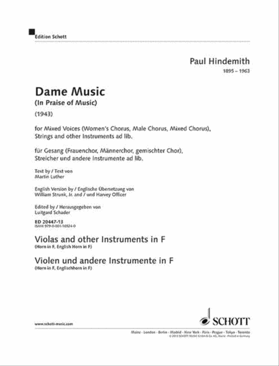 Dame Music (in Praise Of Music) Separate Part (viola And Other Instruments) Men's Choir scores gallery preview page 1