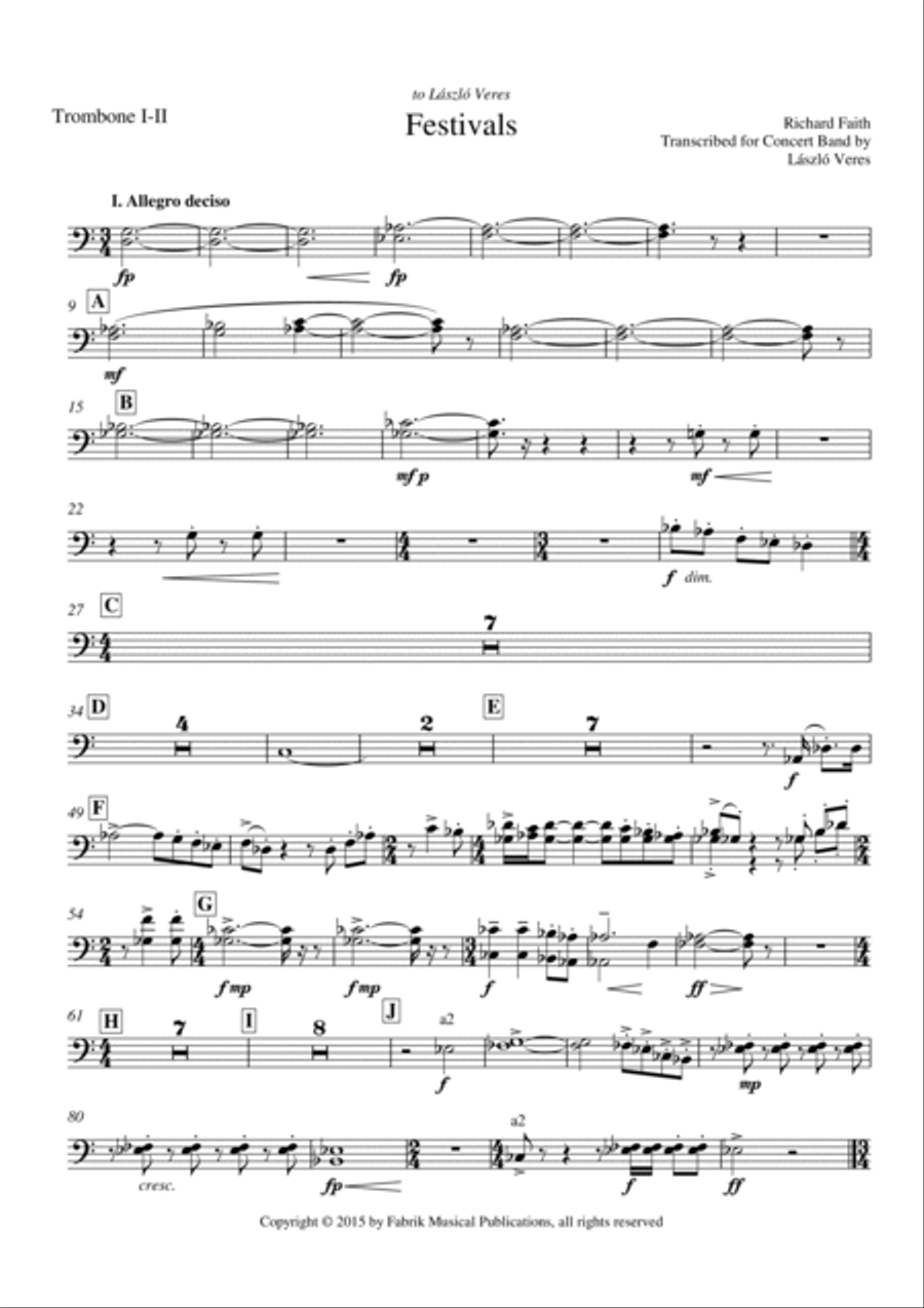 Richard Faith/László Veres: Festivals for concert band, trombone I and II part Concert Band scores gallery preview page 2