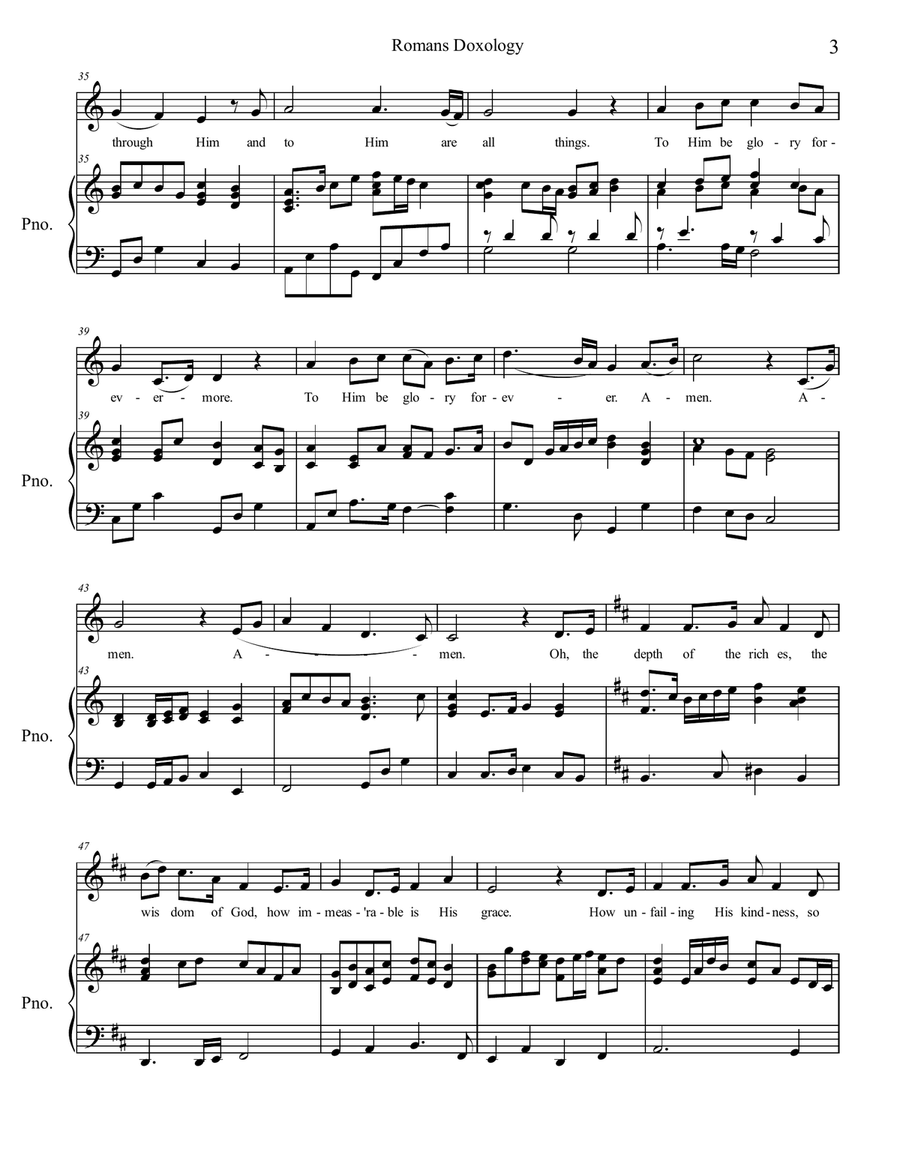 Romans Doxology Unison Choir scores gallery preview page 3