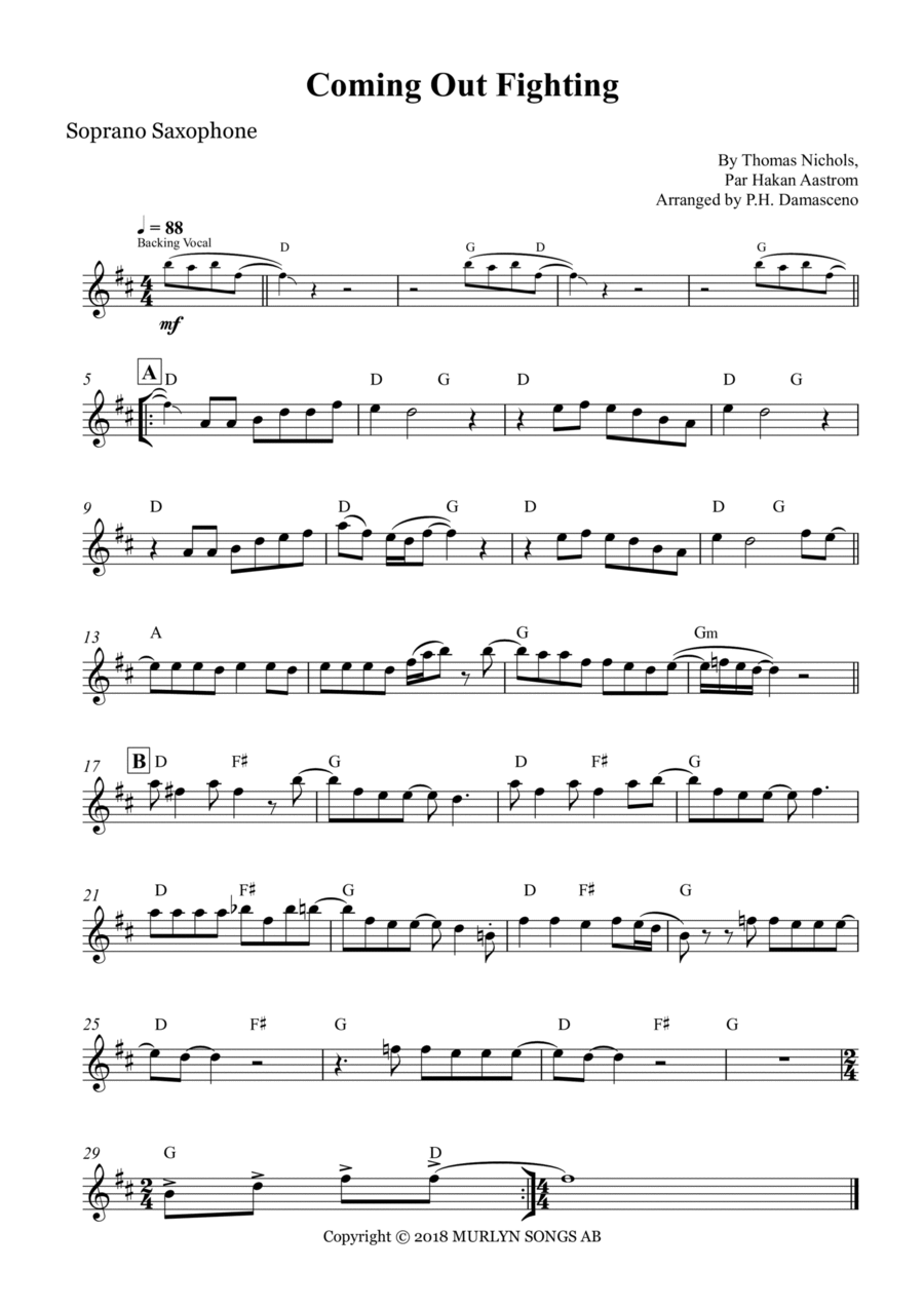 Coming Out Fighting Soprano Saxophone scores gallery preview page 1