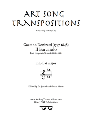 Book cover for DONIZETTI: Il barcaiolo (transposed to E-flat major)