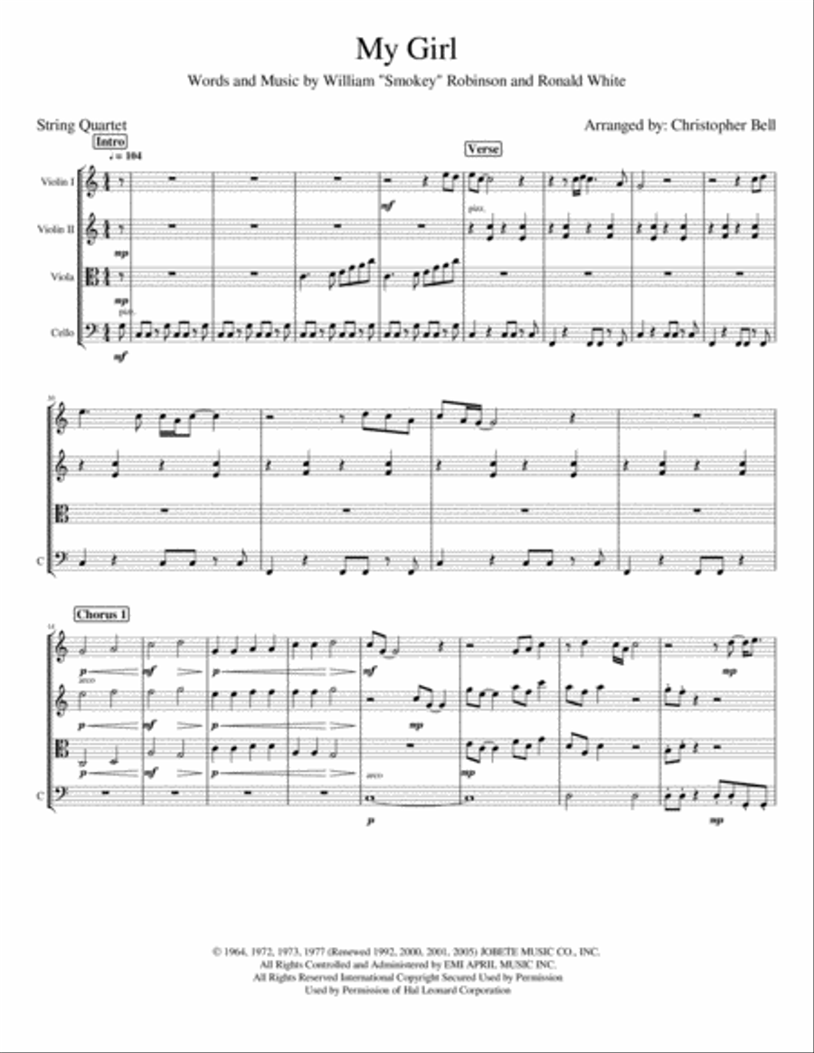 My Girl String Quartet scores gallery preview page 1