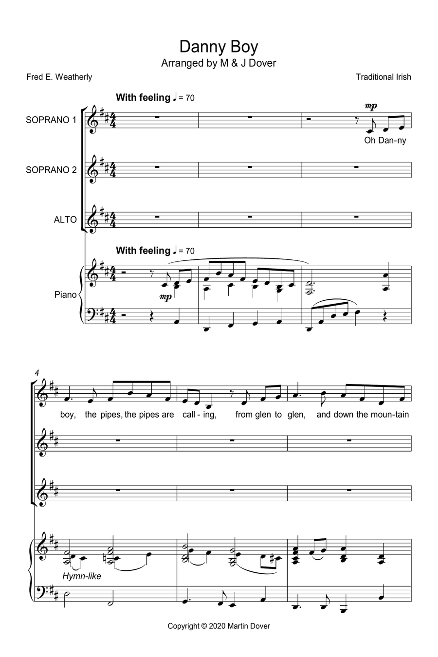 O Danny Boy (Londonderry Air) - SSA - Three Part Choir Upper Voices SSA scores gallery preview page 1
