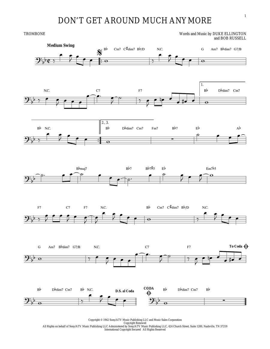 Don't Get Around Much Anymore Trombone Solo scores gallery preview page 1