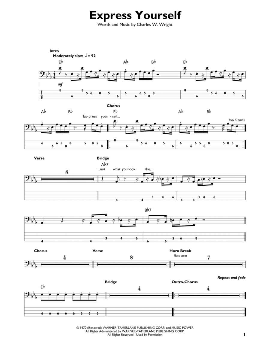 Express Yourself Bass Guitar scores gallery preview page 1