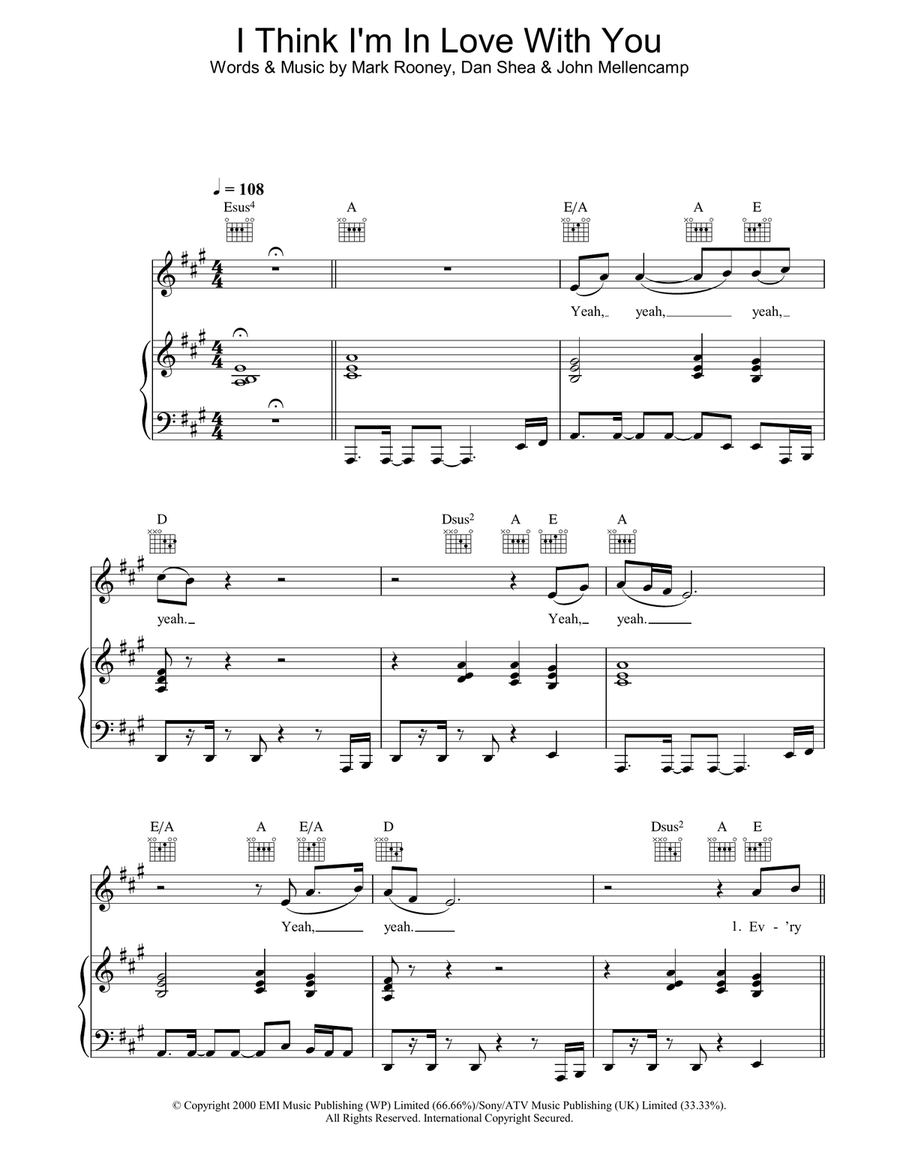 I Think I'm In Love With You Piano, Vocal, Guitar scores gallery preview page 1