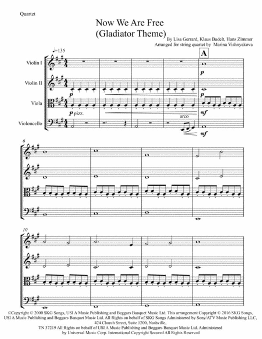 Now We Are Free String Quartet scores gallery preview page 1