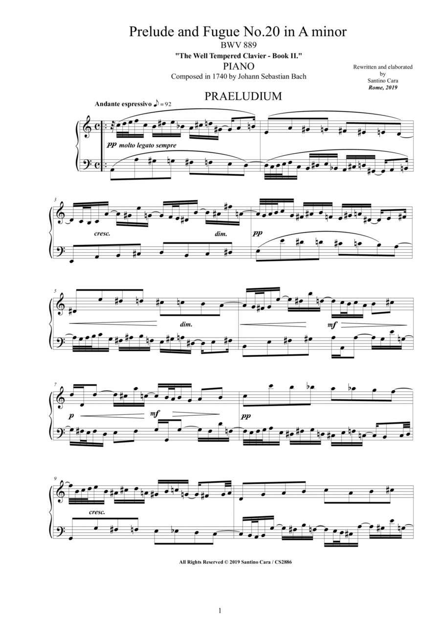 Bach - Prelude and Fugue No.20 in A minor BWV 889 for Piano Piano Solo scores gallery preview page 1