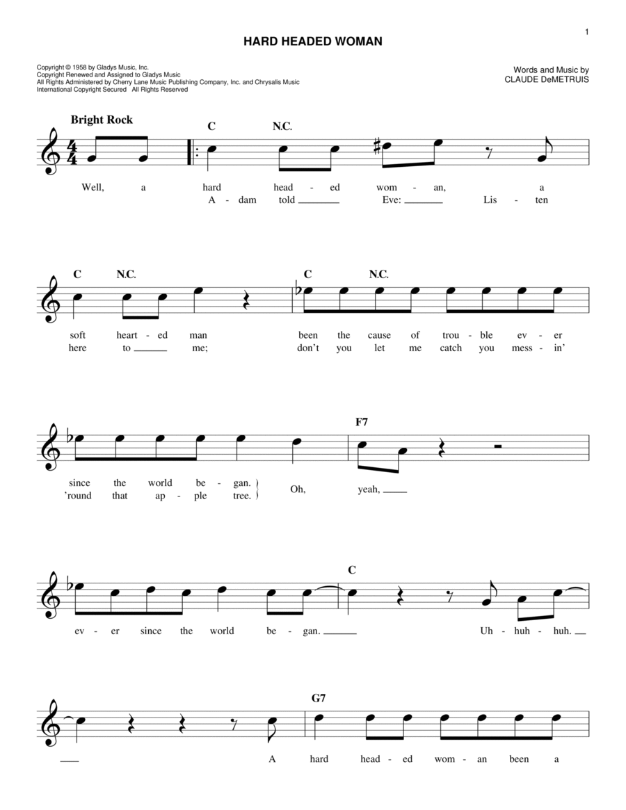 Hard Headed Woman Hard Headed Woman Piano scores gallery preview page 1