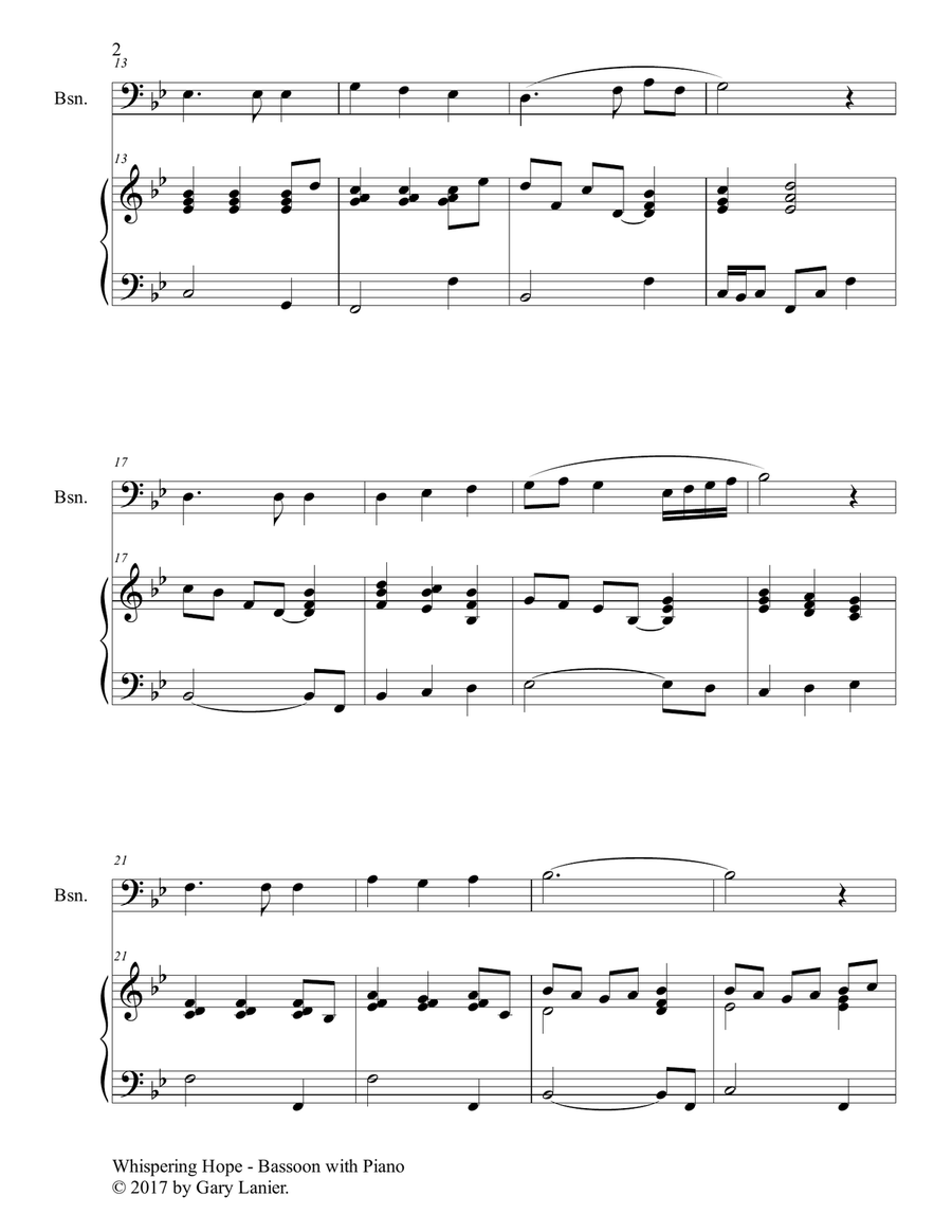 WHISPERING HOPE (Duet – Bassoon & Piano with Score/Part) Bassoon Solo scores gallery preview page 3