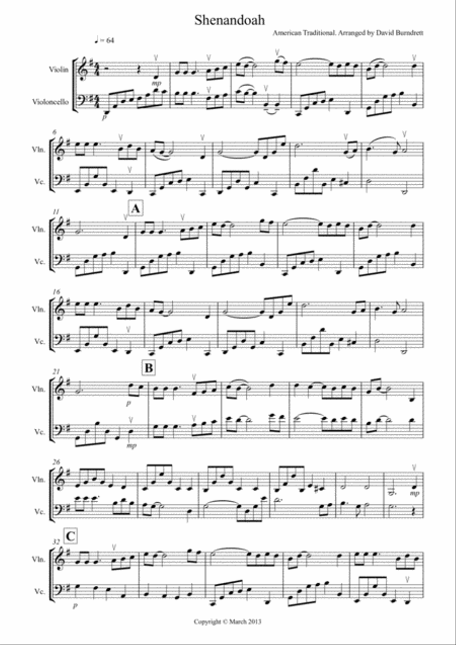 Shenandoah for Violin and Cello String Duet scores gallery preview page 1