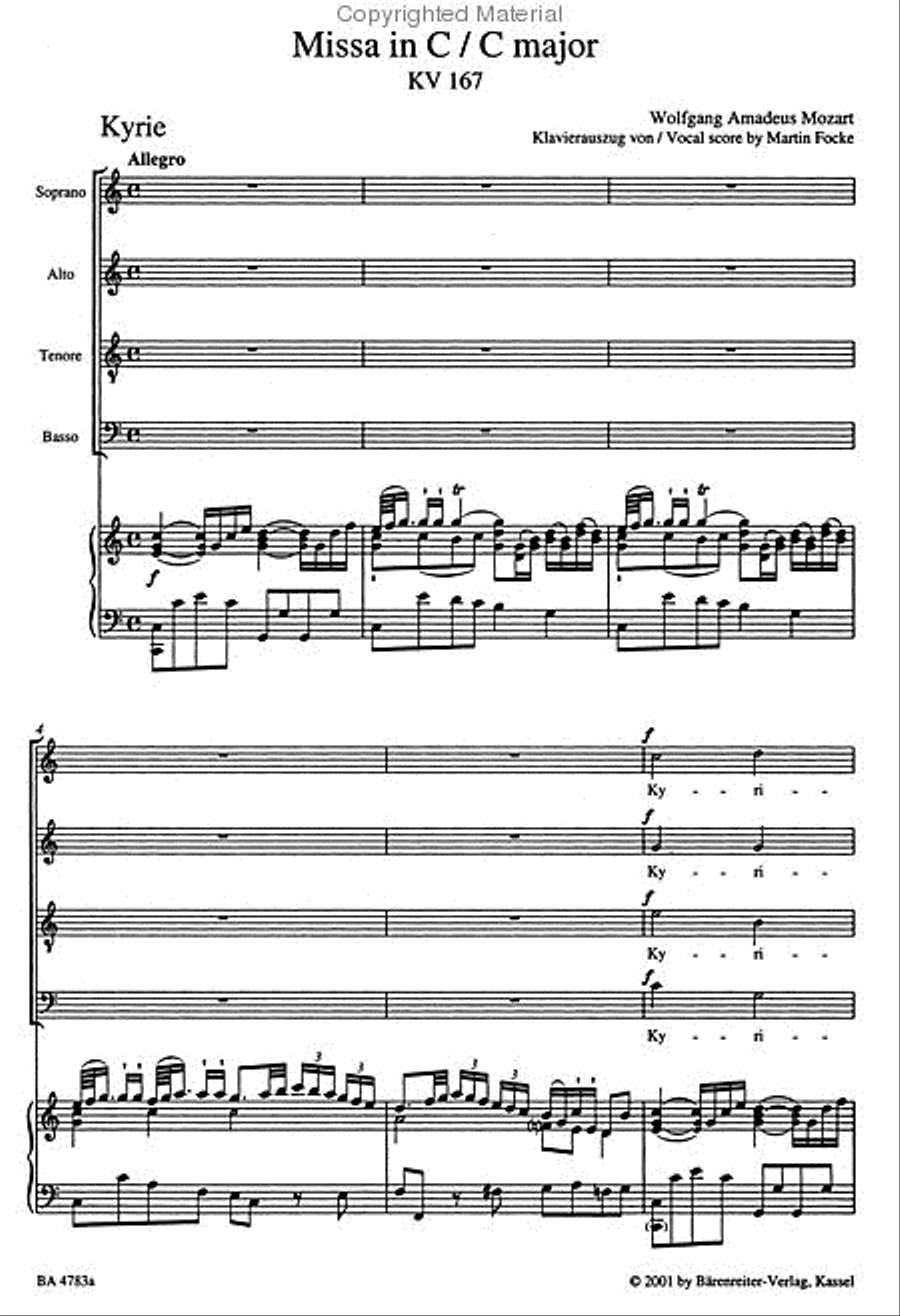 Missa C major, KV 167 'Trinity Sunday Mass' 4-Part scores gallery preview page 3