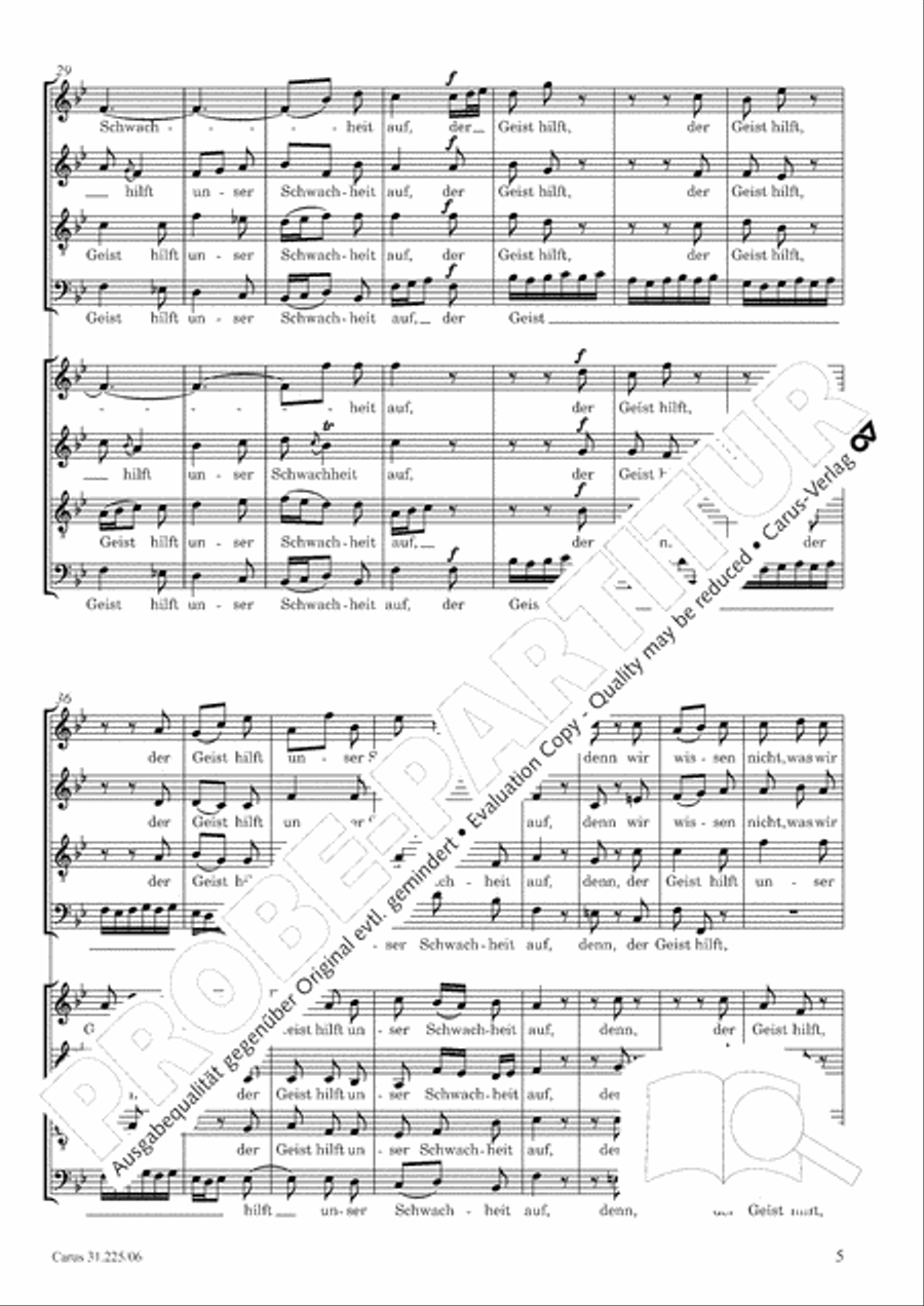 The Spirit makes our weakness strong (Der Geist hilft unser Schwachheit auf) 4-Part scores gallery preview page 6