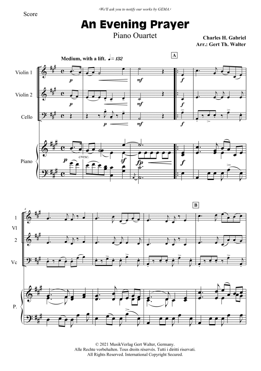 An Evening Prayer Piano Quartet scores gallery preview page 1