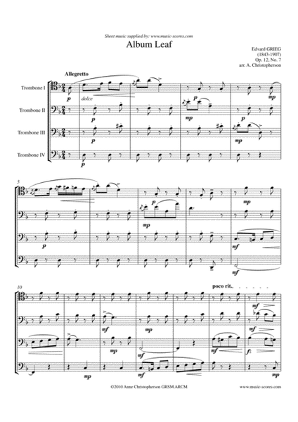 Album Leaf, Op. 12, No.7 - Trombone Quartet image number null