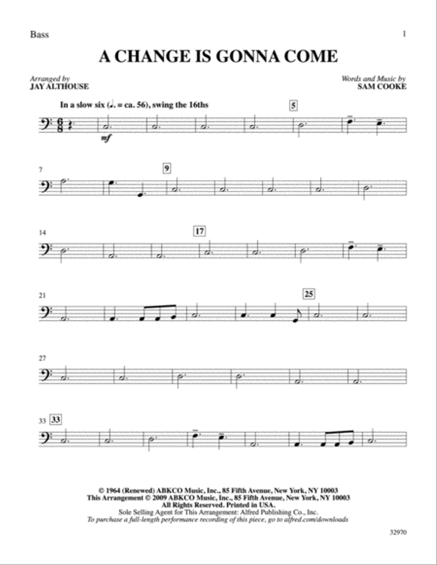 A Change Is Gonna Come: String Bass Double Bass scores gallery preview page 1