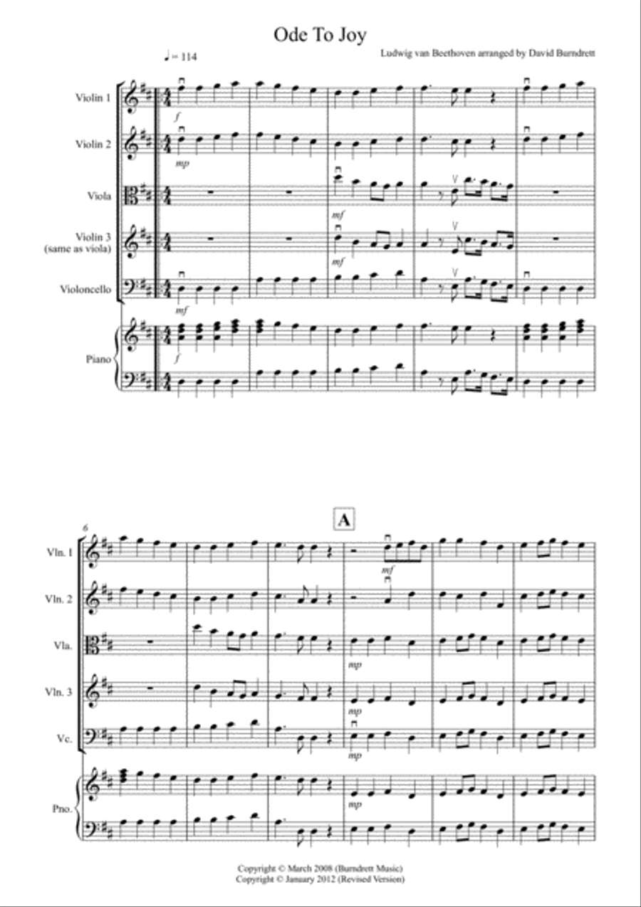 Ode to Joy for String Quartet String Quartet scores gallery preview page 1