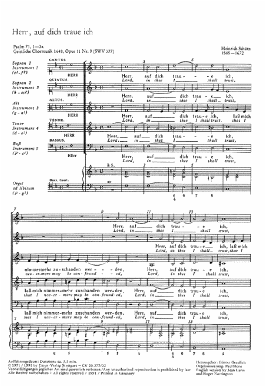 Lord, in thee I shall trust (Herr, auf dich traue ich) SSATB scores gallery preview page 1