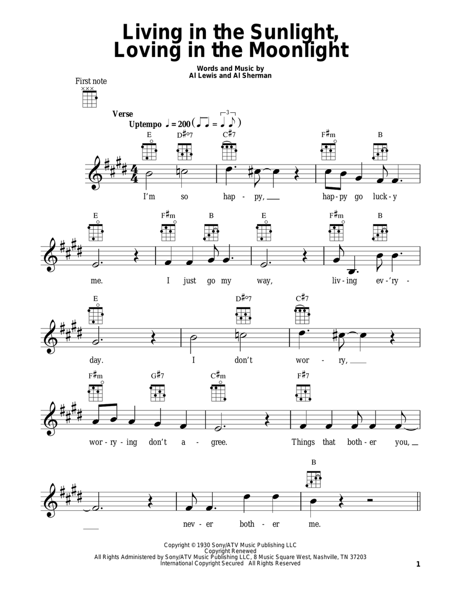 Living In The Sunlight, Loving In The Moonlight Ukulele scores gallery preview page 1