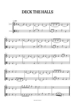 Deck the Halls for violin and viola duet • intermediate Christmas song sheet music