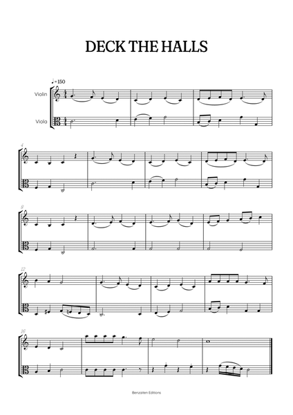 Deck the Halls for violin and viola duet • intermediate Christmas song sheet music image number null