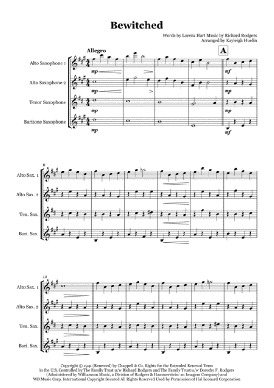 Bewitched Saxophone Quartet scores gallery preview page 1