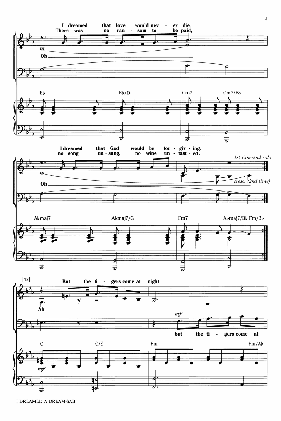 I Dreamed A Dream (from Les Miserables) (arr. Ed Lojeski) 3-Part scores gallery preview page 2