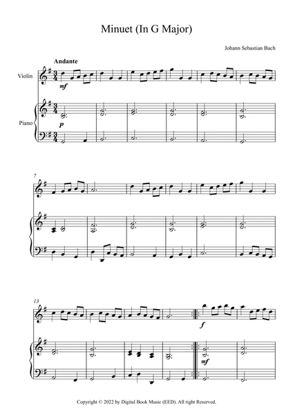 Minuet (In G Major) - Johann Sebastian Bach (Violin + Piano) image number null
