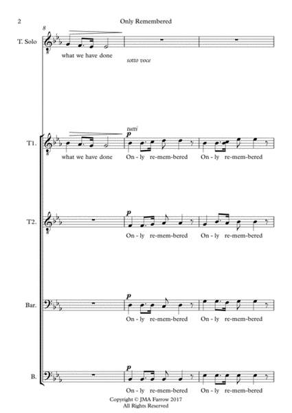 Only Remembered re-scored to TTBB with Tenor Solo