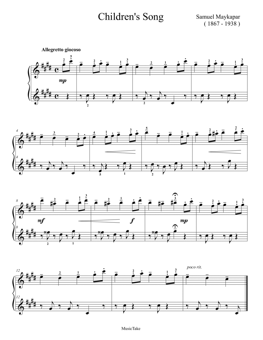 Maykapar Children's Song Maykapar Children's Song Easy Piano scores gallery preview page 1