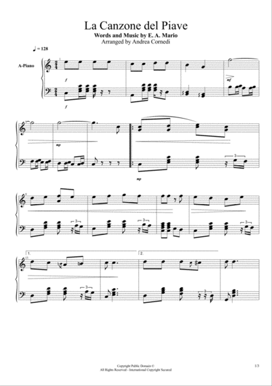 La Canzone del Piave La Canzone del Piave Easy Piano scores gallery preview page 1