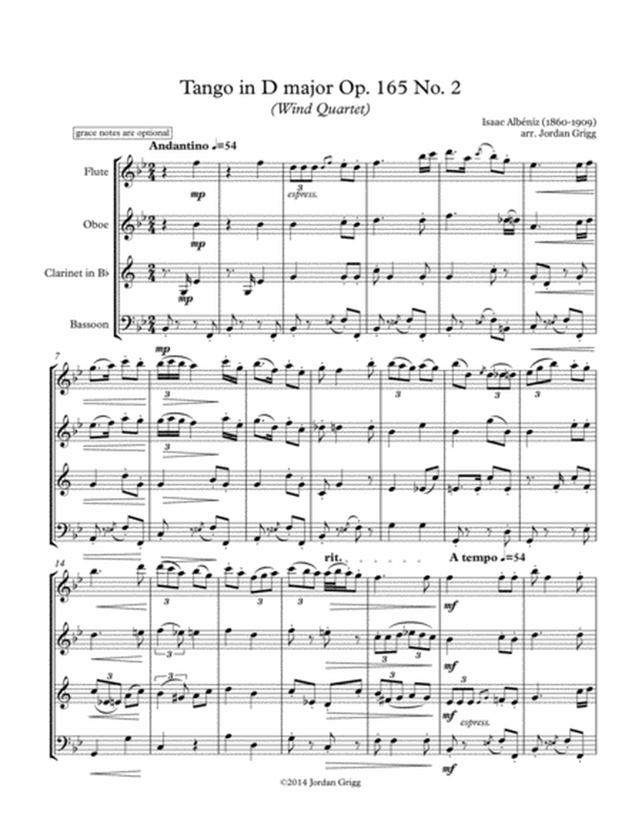 Tango in D major (Wind Quartet), Op.165 No.2 image number null