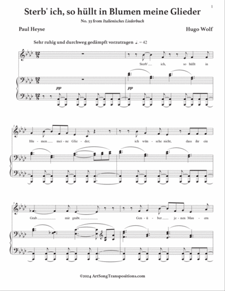 WOLF: Sterb’ ich, so hüllt in Blumen meine Glieder (transposed to A-flat major) Voice scores gallery preview page 2