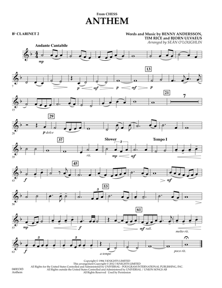 Anthem (from Chess) - Bb Clarinet 2